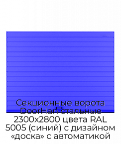 Секционные ворота DoorHan стальные 2300х2800 цвета RAL 5005 (синий) с дизайном «доска» с автоматикой