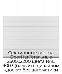 Секционные ворота DoorHan стальные 2500х2200 цвета RAL 9003 (белый) с дизайном «доска» без автоматики preview 1