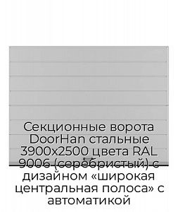 Секционные ворота DoorHan стальные 3900х2500 цвета RAL 9006 (серебристый) с дизайном «широкая центральная полоса» с автоматикой preview 1