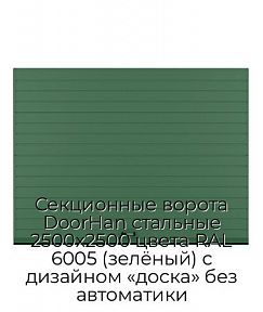 Секционные ворота DoorHan стальные 2500х2500 цвета RAL 6005 (зелёный) с дизайном «доска» без автоматики