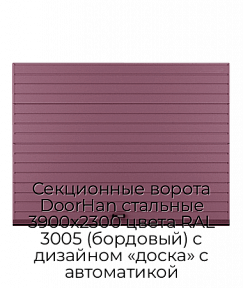 Секционные ворота DoorHan стальные 3900х2300 цвета RAL 3005 (бордовый) с дизайном «доска» с автоматикой