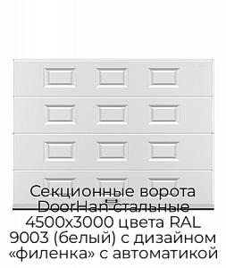 Секционные ворота DoorHan стальные 4500х3000 цвета RAL 9003 (белый) с дизайном «филенка» с автоматикой preview 1