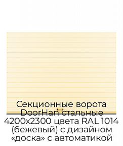 Секционные ворота DoorHan стальные 4200х2300 цвета RAL 1014 (бежевый) с дизайном «доска» с автоматикой