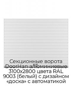 Секционные ворота DoorHan алюминиевые 3100х2800 цвета RAL 9003 (белый) с дизайном «доска» с автоматикой