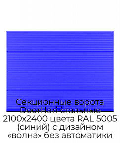 Секционные ворота DoorHan стальные 2100х2400 цвета RAL 5005 (синий) с дизайном «волна» без автоматики