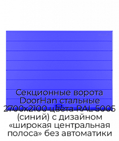 Секционные ворота DoorHan стальные 2700х2100 цвета RAL 5005 (синий) с дизайном «широкая центральная полоса» без автоматики