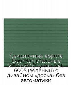Секционные ворота DoorHan стальные 2900х2800 цвета RAL 6005 (зелёный) с дизайном «доска» без автоматики preview 1