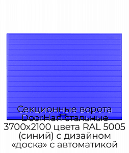 Секционные ворота DoorHan стальные 3700х2100 цвета RAL 5005 (синий) с дизайном «доска» с автоматикой preview 1