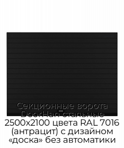 Секционные ворота DoorHan стальные 2500х2100 цвета RAL 7016 (антрацит) с дизайном «доска» без автоматики preview 1