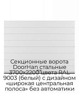 Секционные ворота DoorHan стальные 3700х2200 цвета RAL 9003 (белый) с дизайном «широкая центральная полоса» без автоматики preview 1