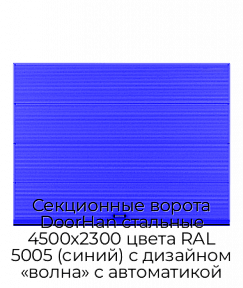Секционные ворота DoorHan стальные 4500х2300 цвета RAL 5005 (синий) с дизайном «волна» с автоматикой