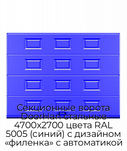 Секционные ворота DoorHan стальные 4700х2700 цвета RAL 5005 (синий) с дизайном «филенка» с автоматикой preview 1