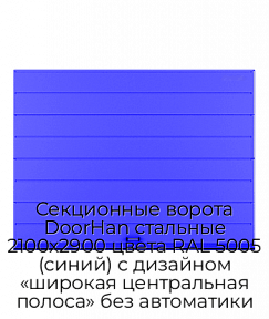 Секционные ворота DoorHan стальные 2100х2900 цвета RAL 5005 (синий) с дизайном «широкая центральная полоса» без автоматики