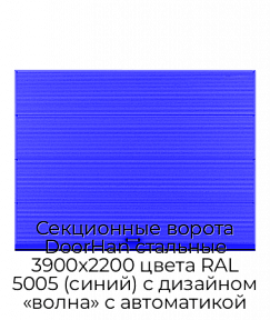 Секционные ворота DoorHan стальные 3900х2200 цвета RAL 5005 (синий) с дизайном «волна» с автоматикой