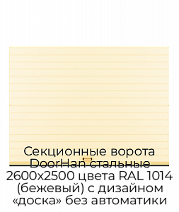 Секционные ворота DoorHan стальные 2600х2500 цвета RAL 1014 (бежевый) с дизайном «доска» без автоматики preview 1