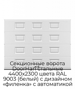 Секционные ворота DoorHan стальные 4400х2300 цвета RAL 9003 (белый) с дизайном «филенка» с автоматикой