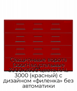Секционные ворота DoorHan стальные 3000х2600 цвета RAL 3000 (красный) с дизайном «филенка» без автоматики preview 1
