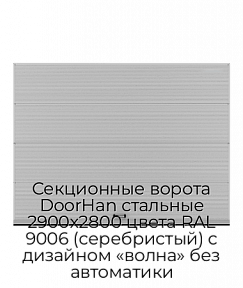 Секционные ворота DoorHan стальные 2900х2800 цвета RAL 9006 (серебристый) с дизайном «волна» без автоматики