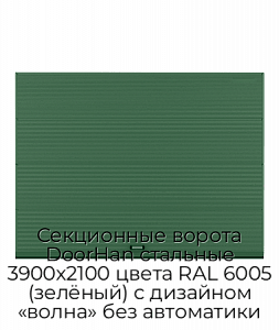 Секционные ворота DoorHan стальные 3900х2100 цвета RAL 6005 (зелёный) с дизайном «волна» без автоматики preview 1