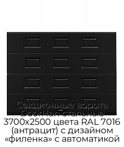 Секционные ворота DoorHan стальные 3700х2500 цвета RAL 7016 (антрацит) с дизайном «филенка» с автоматикой preview 1
