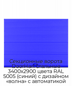Секционные ворота DoorHan стальные 3400х2900 цвета RAL 5005 (синий) с дизайном «волна» с автоматикой preview 1