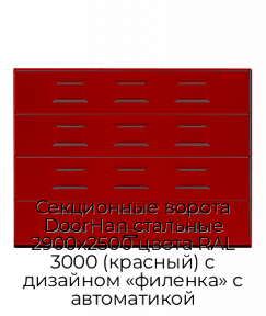 Секционные ворота DoorHan стальные 2900х2500 цвета RAL 3000 (красный) с дизайном «филенка» с автоматикой