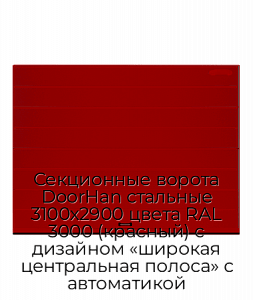 Секционные ворота DoorHan стальные 3100х2900 цвета RAL 3000 (красный) с дизайном «широкая центральная полоса» с автоматикой preview 1