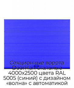 Секционные ворота DoorHan стальные 4000х2500 цвета RAL 5005 (синий) с дизайном «волна» с автоматикой