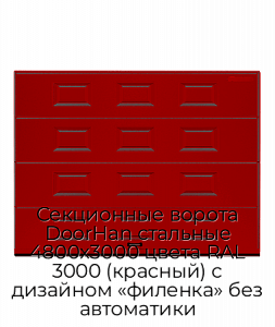 Секционные ворота DoorHan стальные 4800х3000 цвета RAL 3000 (красный) с дизайном «филенка» без автоматики preview 1