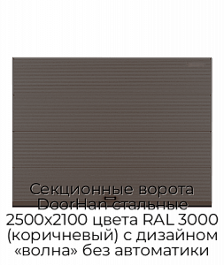 Секционные ворота DoorHan стальные 2500х2100 цвета RAL 3000 (коричневый) с дизайном «волна» без автоматики preview 1