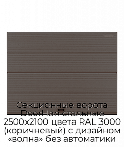 Секционные ворота DoorHan стальные 2500х2100 цвета RAL 3000 (коричневый) с дизайном «волна» без автоматики