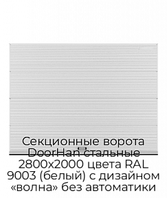 Секционные ворота DoorHan стальные 2800х2000 цвета RAL 9003 (белый) с дизайном «волна» без автоматики