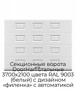 Секционные ворота DoorHan стальные 3700х2100 цвета RAL 9003 (белый) с дизайном «филенка» с автоматикой preview 1