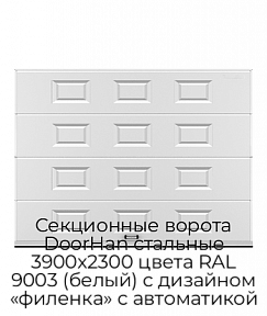 Секционные ворота DoorHan стальные 3900х2300 цвета RAL 9003 (белый) с дизайном «филенка» с автоматикой