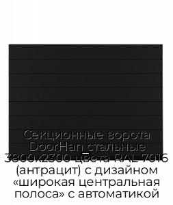 Секционные ворота DoorHan стальные 3800х2300 цвета RAL 7016 (антрацит) с дизайном «широкая центральная полоса» с автоматикой preview 1