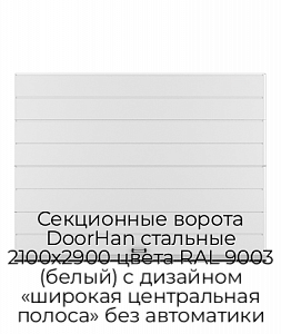 Секционные ворота DoorHan стальные 2100х2900 цвета RAL 9003 (белый) с дизайном «широкая центральная полоса» без автоматики preview 1