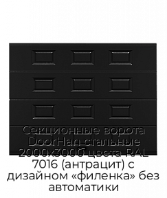 Секционные ворота DoorHan стальные 2000х3000 цвета RAL 7016 (антрацит) с дизайном «филенка» без автоматики
