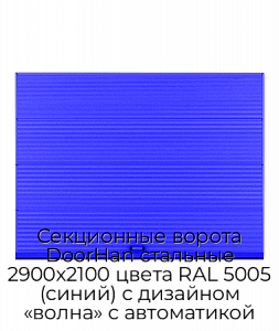 Секционные ворота DoorHan стальные 2900х2100 цвета RAL 5005 (синий) с дизайном «волна» с автоматикой preview 1