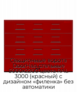 Секционные ворота DoorHan стальные 5000х2200 цвета RAL 3000 (красный) с дизайном «филенка» без автоматики preview 1