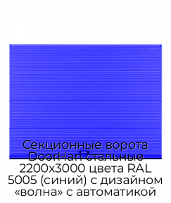 Секционные ворота DoorHan стальные 2200х3000 цвета RAL 5005 (синий) с дизайном «волна» с автоматикой