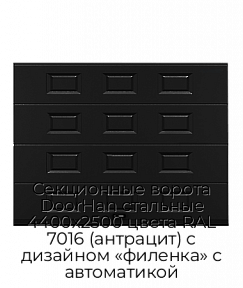 Секционные ворота DoorHan стальные 4400х2500 цвета RAL 7016 (антрацит) с дизайном «филенка» с автоматикой