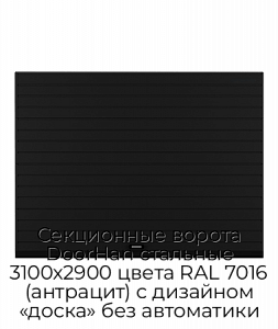 Секционные ворота DoorHan стальные 3100х2900 цвета RAL 7016 (антрацит) с дизайном «доска» без автоматики preview 1