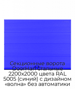 Секционные ворота DoorHan стальные 2200х2000 цвета RAL 5005 (синий) с дизайном «волна» без автоматики