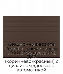 Секционные ворота DoorHan алюминиевые 3000х2400 цвета RAL 8017 (коричнево-красный) с дизайном «доска» с автоматикой preview 1
