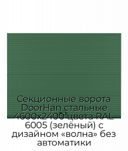 Секционные ворота DoorHan стальные 4600х2400 цвета RAL 6005 (зелёный) с дизайном «волна» без автоматики preview 1