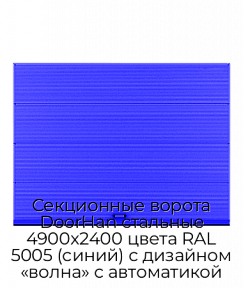 Секционные ворота DoorHan стальные 4900х2400 цвета RAL 5005 (синий) с дизайном «волна» с автоматикой