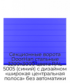 Секционные ворота DoorHan стальные 3200х3000 цвета RAL 5005 (синий) с дизайном «широкая центральная полоса» без автоматики