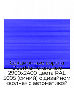 Секционные ворота DoorHan стальные 2900х2400 цвета RAL 5005 (синий) с дизайном «волна» с автоматикой
