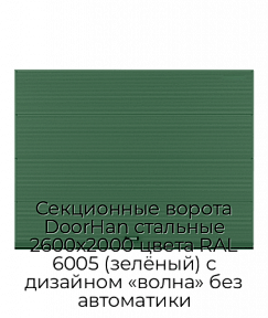 Секционные ворота DoorHan стальные 2600х2000 цвета RAL 6005 (зелёный) с дизайном «волна» без автоматики