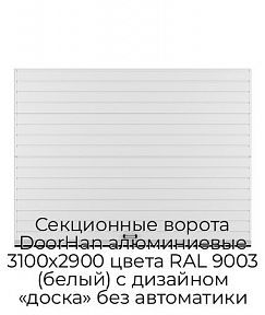 Секционные ворота DoorHan алюминиевые 3100х2900 цвета RAL 9003 (белый) с дизайном «доска» без автоматики